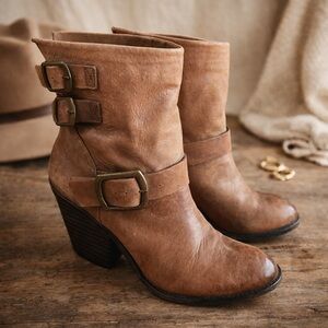 Lucky Brand Brown Leather Buckle Tommie Moto Boots Size 10M
